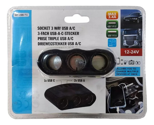 Cargador Pda Socket 3 En 1 Encendedor Coche X1 Usb 5v