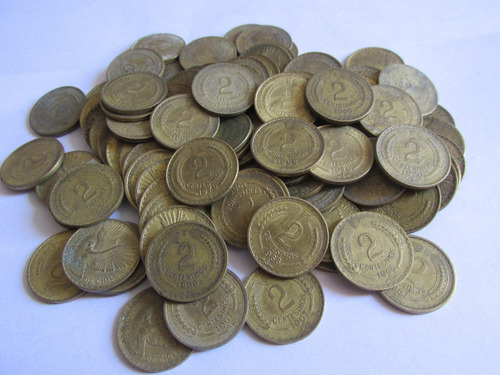 Lote 100 Monedas 2 Centecimos Escudo Bronce Diferentes Años