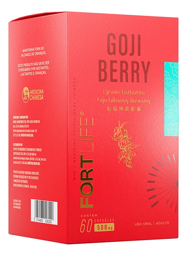 Goji Berry 500mg 60 Cápsulas Fortlife Sabor Sem Sabor