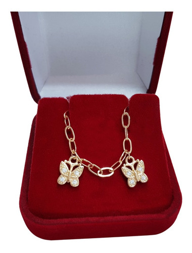 Pulseira Feminina Borboleta Zirconia Semijoia Banhada Ouro