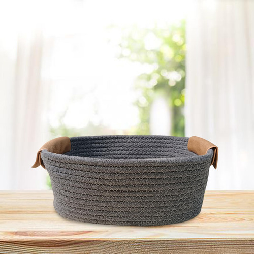 Algodón Tejido Cesta De Almacenamiento Rural Gris L