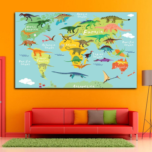 Cuadros Decorativos Mapa Con Dinosaurios