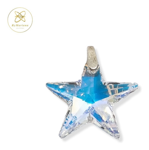 Dije Plata Cristal Swa Estrella Aurora Boreal 30mm Con Tanza