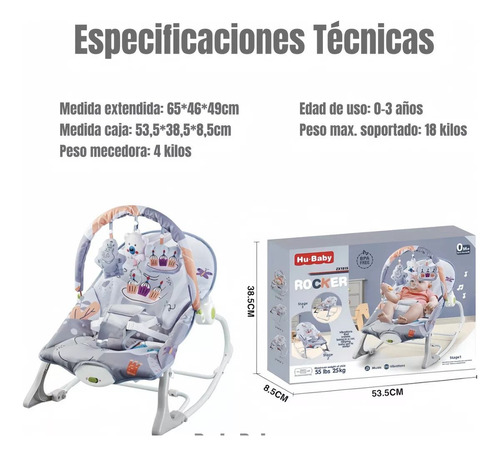 Silla Nido Mecedora Con Vibración Y Melodía Gris