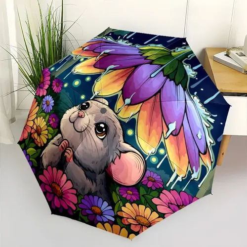 Rainbow Flower Mouse Patterned Travel Umbrella Automatic Tdf231