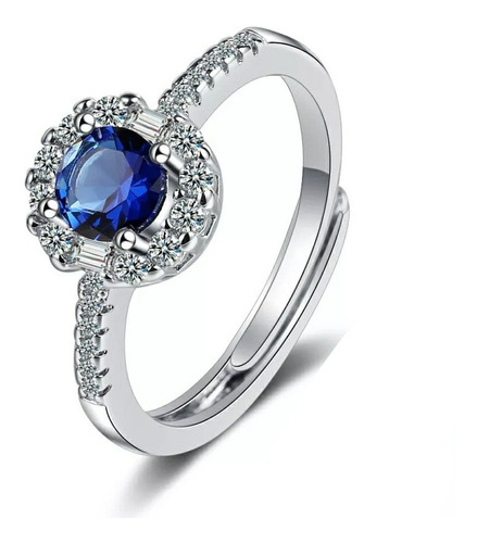 Anillo Baño Plata 925 Ajustable Gema Azul - Adcesorios