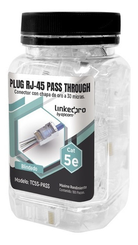 Plug Rj45 Cat5e Pass Through Blindado Chapado 30 Bote 100 Pz