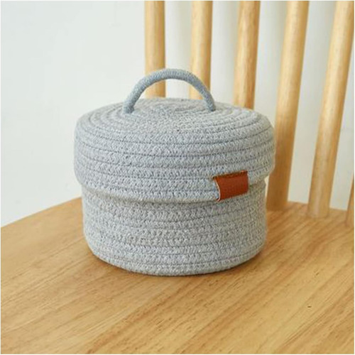 Cesta De Almacenamiento Pequeña De Cuerda De Algodón Gris