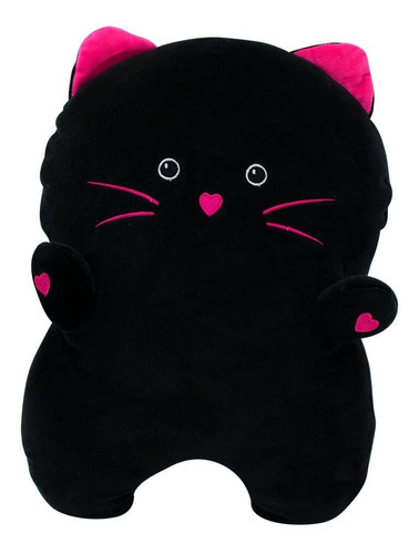 Almofada Formato Gato Preto Pelúcia 36x25cm