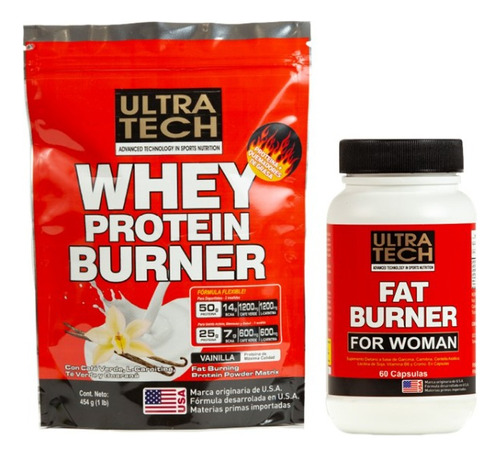 Whey Protein Burner 454 Gr + Fat Burner 60caps Ultra Tech 