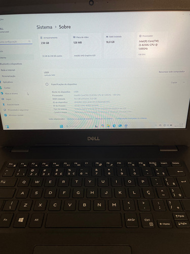 Notebook Dell Latitude 3490,i5 8250u,16gb,ssd 240,win 11pro Preto (Usado)