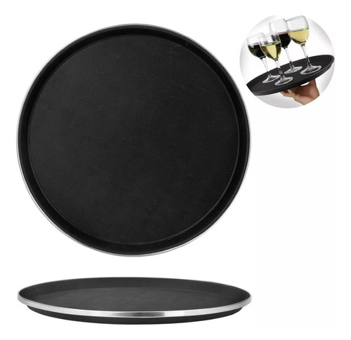 Kit 2 Bandeja Garçom Antiderrapante Redonda Restaurante Bar