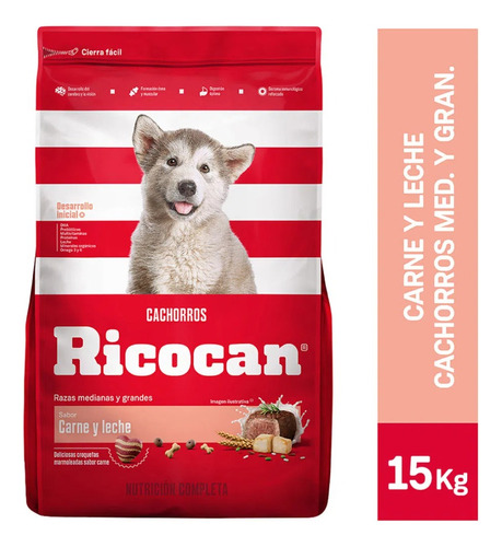 Ricocan Cachorros Carne Y Leche Bolsa 15kg