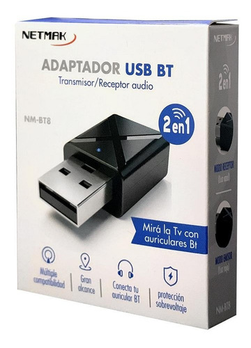 Adaptador Usb Bluetooth Audio Netmak Nm-bt8 Para Auriculares