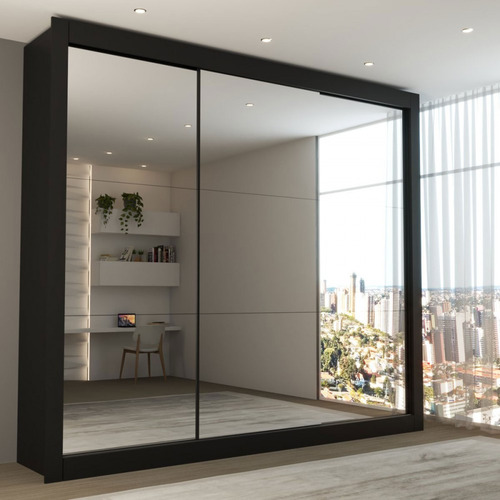 Guarda-roupa Casal Luiza 3 Portas De Correr 4 Gavetas Cor Preto