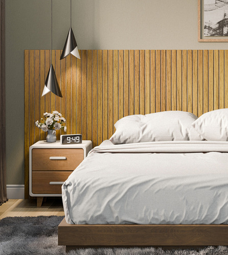 Painel Cabeceira Ripada Para Cama Quarto Casal Queen Mdf Cor Nature