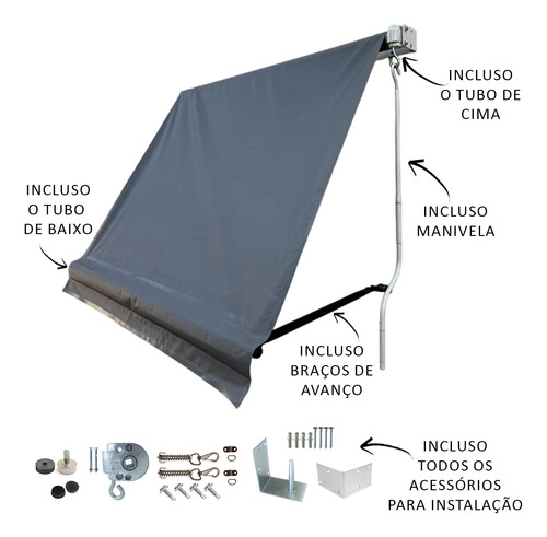 2 Toldo 2 Em 1 Retrátil Completo 1,70x1,80 Tubos+ Braços