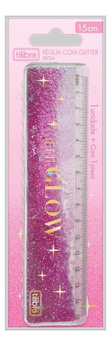 Régua 15cm Glow Líquida Acrilica Glitter Brilho Pink Tilibra