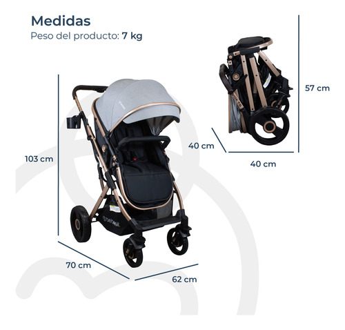 Coche Cuna Travel System Vox Gold Gris Bebesit