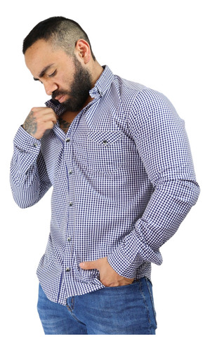 Camisa Cuadros Mascota Manga Larga Para Hombre Slim Fit