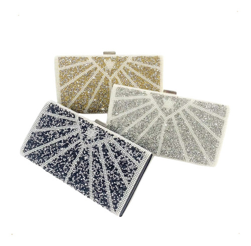 Clutch De Fiesta Cartera De Mujer Eventos Rigido Piedras Acabado De Los Herrajes Níquel Color Plateado Diseño De La Tela Estrellado
