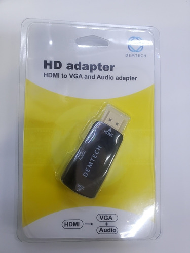 Hd Adaptador Hdmi A Vga Audio 3.5mm Negro Con Cable Demtech 