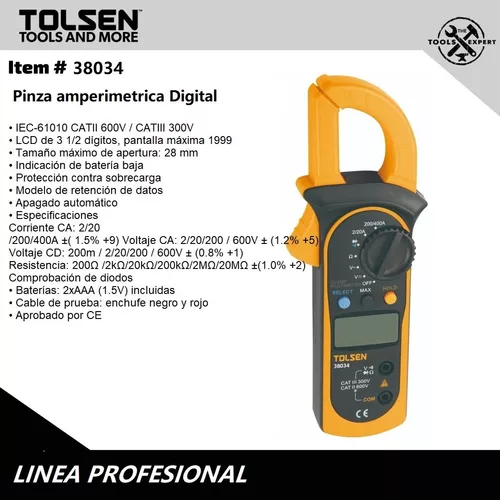 Pinza Amperimetrica Profesional Tolsen 38034 – E-shop – La mayor