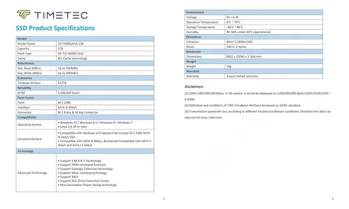 Timetec 1tb Ssd 3d Nand Tlc Sata Iii 6gb/s M.2 2280 Ngff ...