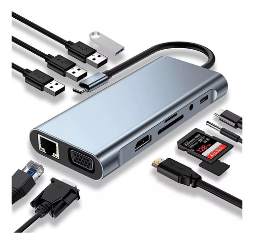 Adaptador Hub 4k 11 En 1 Usb-c Multipuertos 100mbps