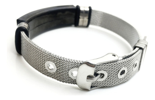 Pulseira Masculina Bracelete Malha De Aço Cruz