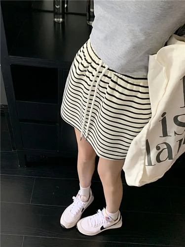 Minifalda De Cintura Elástica A Rayas Para Mujer, Estilo Cor