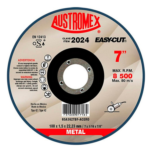 Austromex 2024 Disco Corte Metal 7x1/16x7/8 42 Super Preciso 