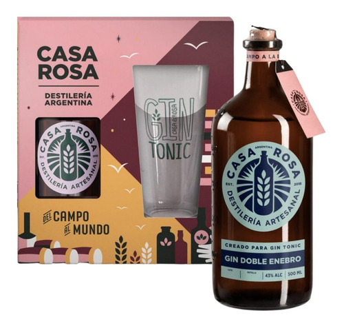 Gin Casa Rosa Artesanal Enebro + Copa Y Estuche Para Regalo