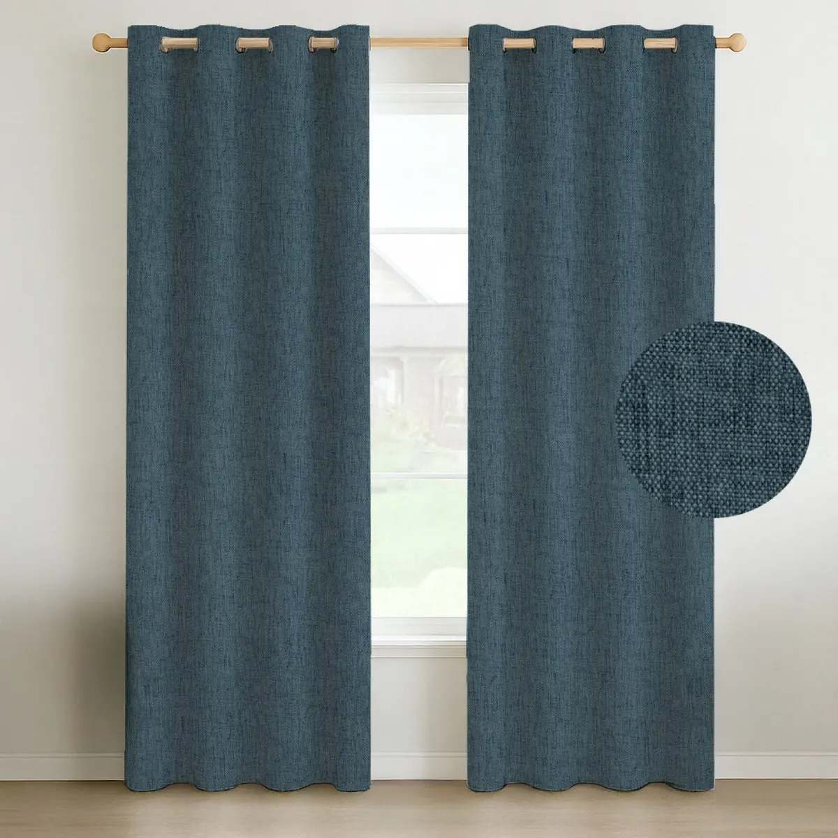 Cortina Blackout 100% Anti Luz, 2 Paños 140x220 Textura Lino Color Denim