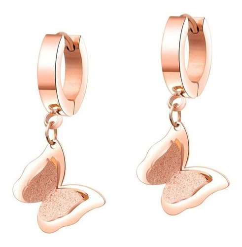 Aretes De Mariposa Esmerilado Acero Inoxidable Rose Gold 