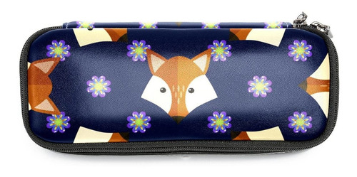 Estuche Lapiz Bolsa Cuero Pu Dibujo Animado Cara Zorro Flor