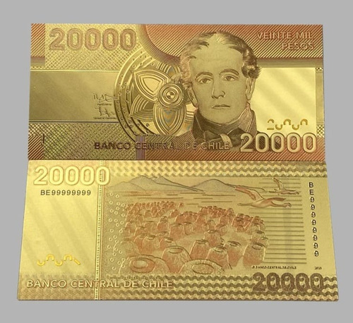Billetes Chilenos De Pvc Chapados En Oro 24k