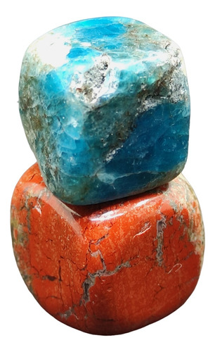 Jaspe Rojo & Piedra Preciosa Apatita Azul ; Cúbicos 22g.