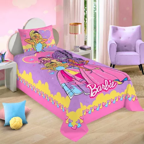 Jogo de Cama Microfibra Infantil Menina Barbie Reinos Mágicos Com