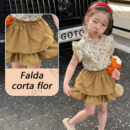 2 Piezas Conjunto Niña Top Estampado Y Falda Corta
