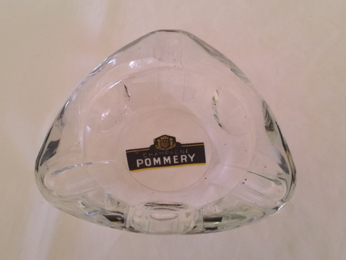 Antiguo Cenicero Cristal Francés Publicidad Champagne Pomery
