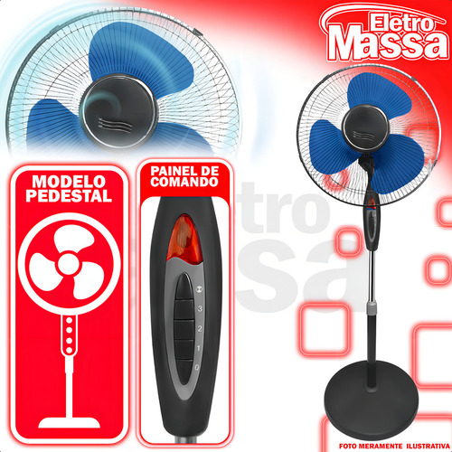 Ventilador Pedestal Coluna 3 Hélices 220v 45w Triplo Pedestal 130cm Regulável Cor Azul Kit Com 4