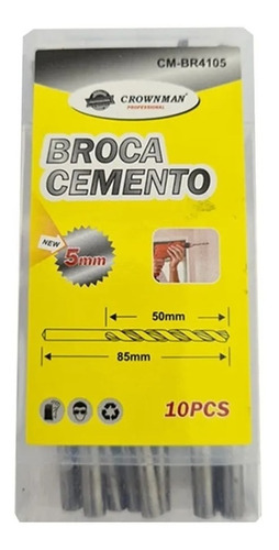 Kit Set Juego Brocas Para Concreto 5mm 10 Piezas Crownman