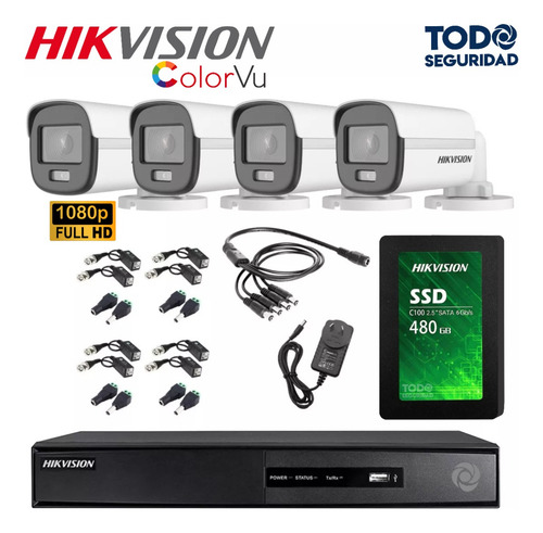 Imagen 3 de 10 de Kit Seguridad Hikvision Dvr 4ch + 4 Camara 2mp Colorvu +disc