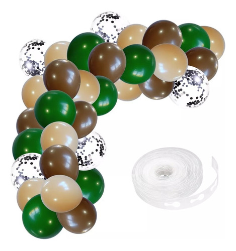 Arco De Globos Confeti Chico Verde Marron Nude Bosque Selva