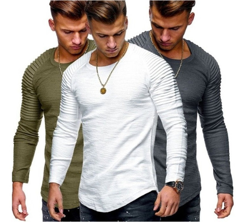 Remeras Hombre Slim Fit Entalladas Mangas Largas Moda A15