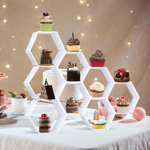 Soporte De Exhibicio De Pastel Hexagonal De Panal Blanco