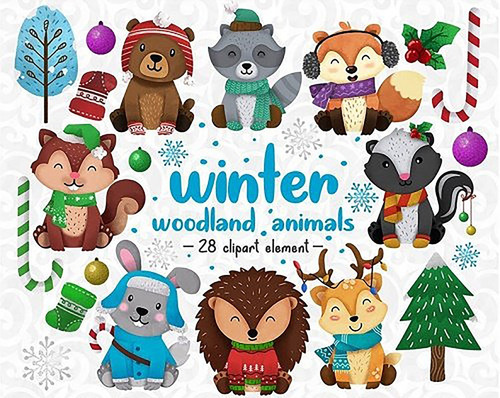 Clipart Woodland Winter Animals