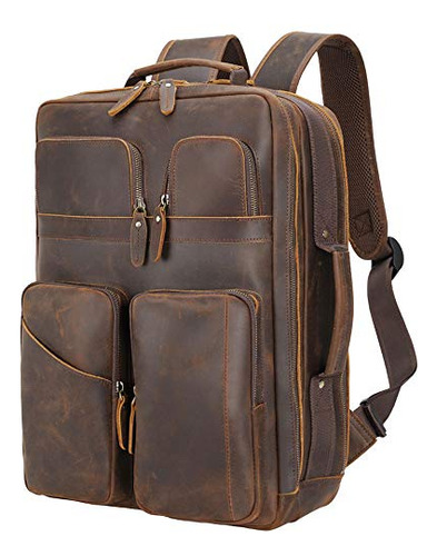 17.3  Vintage Leather Laptop Backpack For Men Multi Poc...