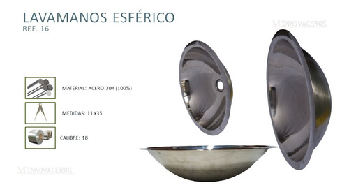 Imagen 2 de 2 de Lavamanos En Acero 304 Inoxidable Esferico 35cm Innovaceros